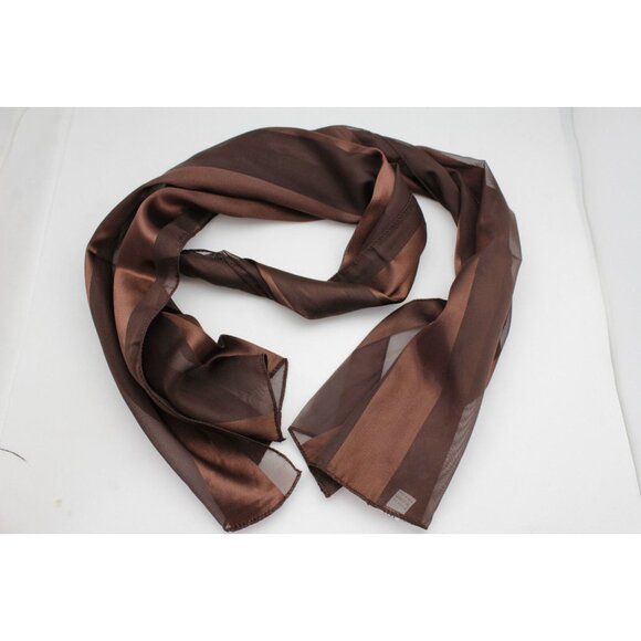 Elegant Brown Satin & Chiffon Scarf - Picture 4 of 12